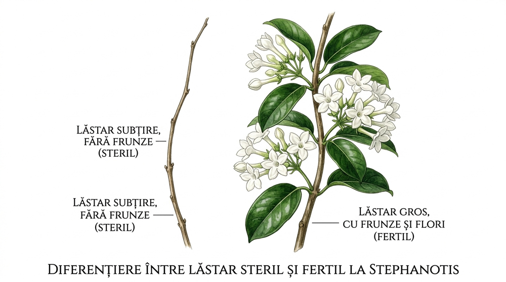 diferența dintre lăstarul steril și cel fertil la Stephanotis